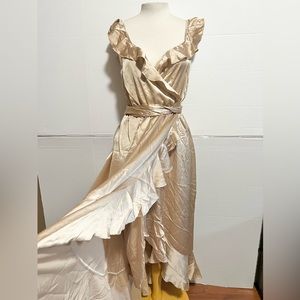 Show me your MUMU Samantha ruffle wrap dress size L Tan